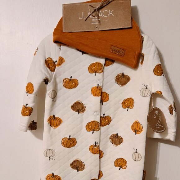 Lila & Jack Other - Lila & Jack pumpkin footie with matching beanie 3/6m